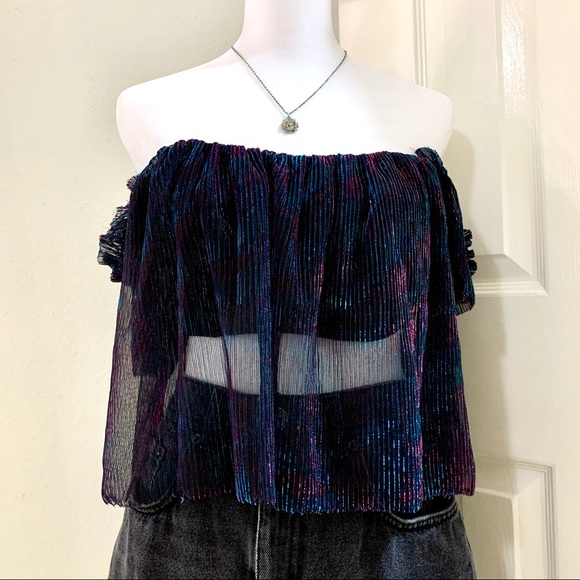 UO Pleated Shimmer Off-The-Shoulder Top - Picture 1 of 5